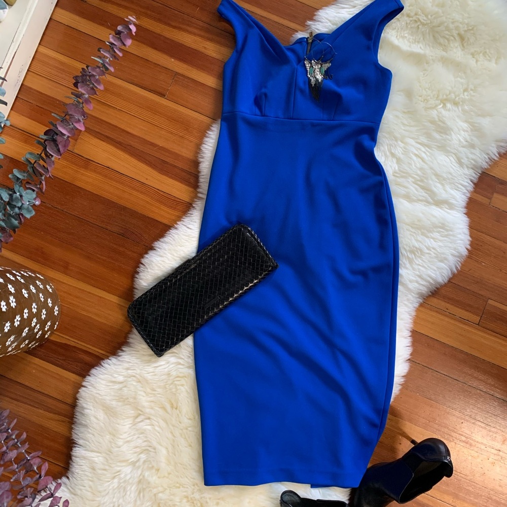 Calvin Klein fitted shoulder classic midi dress